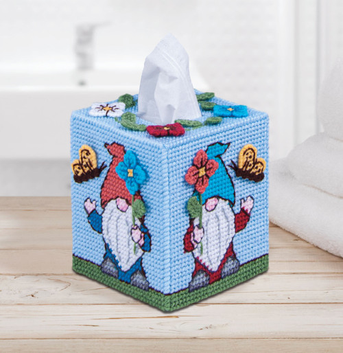 Mary Maxim Plastic Canvas Tissue Box Kit 5"-Spring Gnomes (7 count) -32194 - 848787045780