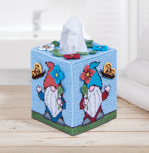 Mary Maxim Plastic Canvas Tissue Box Kit 5"-Spring Gnomes (7 count) - 32194 - 848787045780