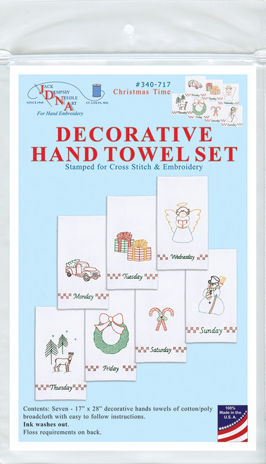 Jack Dempsey Stamped Decorative Hand Towels 17"x28" 7/Pkg-Christmas Time 340 717 - 013155597172