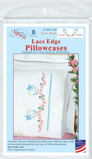 Jack Dempsey Stamped Pillowcases W/White Lace Edge 2/Pkg-Love Birds 1800 788 - 013155877885