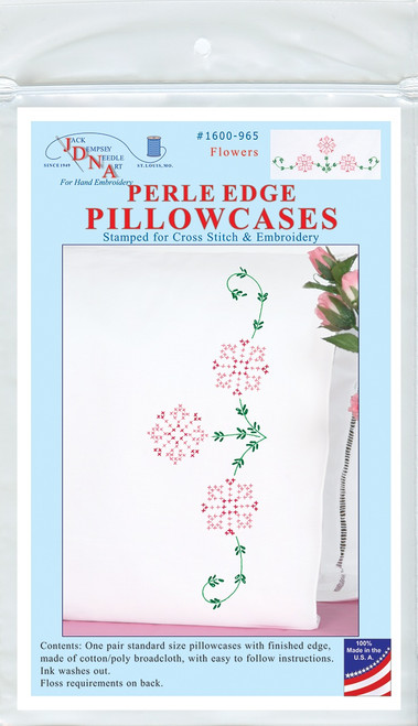 Jack Dempsey Stamped Pillowcases W/White Perle Edge 2/Pkg-Flowers 1600 965 - 013155859652