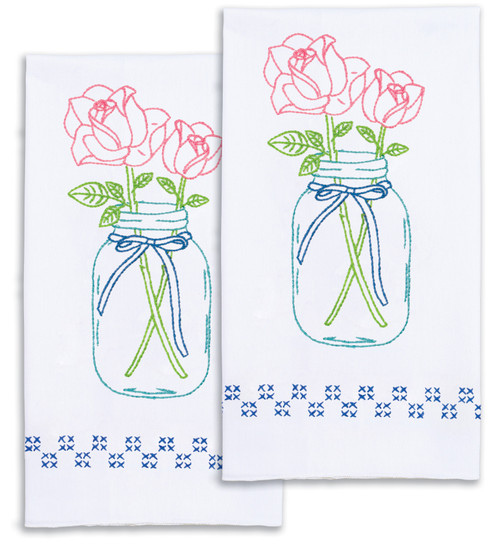 Jack Dempsey Stamped Decorative Hand Towel Pair 17"X28"-Roses 320 765