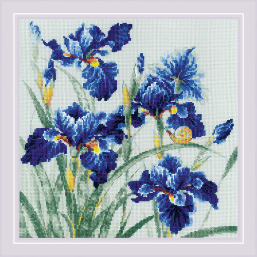 RIOLIS Counted Cross Stitch Kit 11.75"X11.75"-Blue Irises (14 Count) - R2102 - 4779046185625