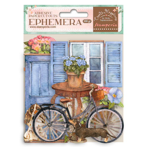 Stamperia Cardstock Ephemera Adhesive Paper Cut Outs-Create Happiness Welcome Home Bicycle -DFLCT13 - 5993110026167