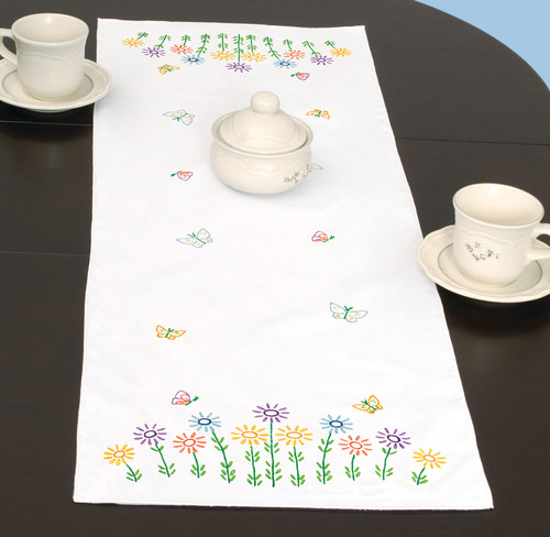 Jack Dempsey Stamped Table Runner/Scarf 15"X42"-Field Of Flowers 560 928