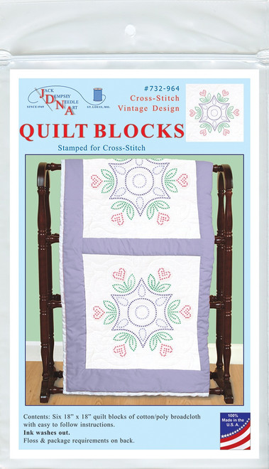 Jack Dempsey Stamped White Quilt Blocks 18"X18" 6/Pkg-Cross-Stitch Design 732 964 - 013155479645