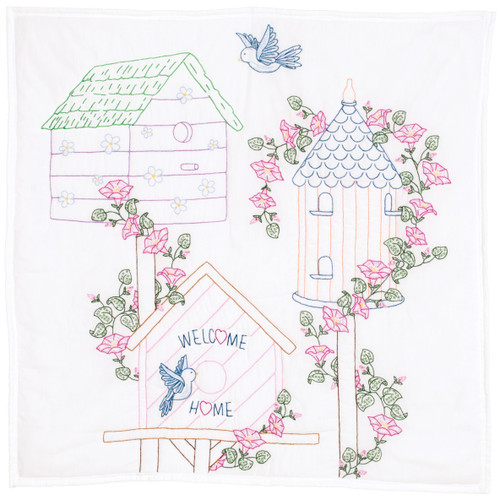 Jack Dempsey Stamped White Wall Or Lap Quilt 36"X36"-Birdhouses 739 399