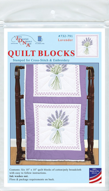 Jack Dempsey Stamped White Quilt Blocks 18"X18" 6/Pkg-Lavender 732 791 - 013155477917