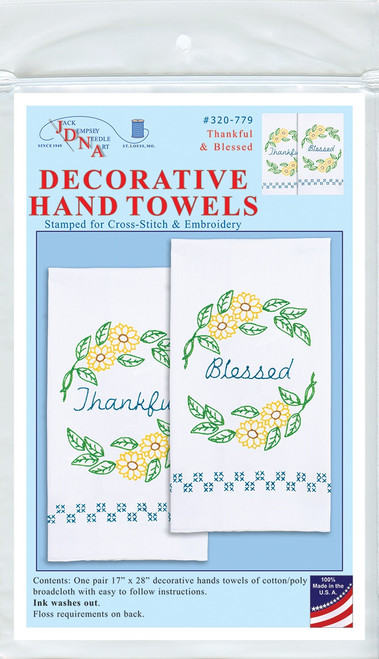Jack Dempsey Stamped Decorative Hand Towel Pair 17"X28"-Thankful & Blessed - 320 779 - 013155027792