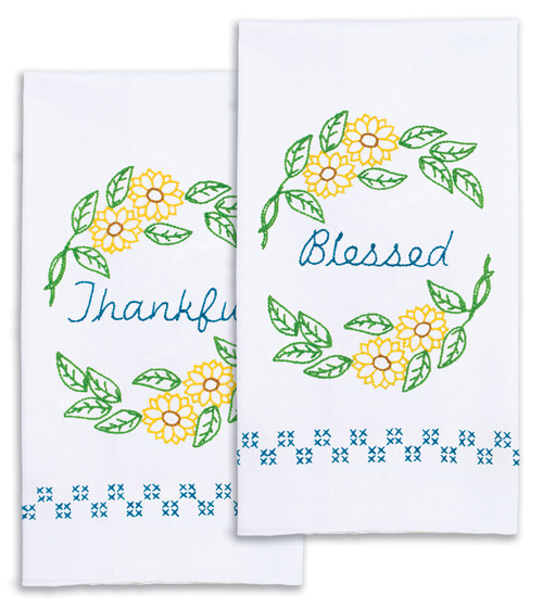 Jack Dempsey Stamped Decorative Hand Towel Pair 17"X28"-Thankful & Blessed 320 779