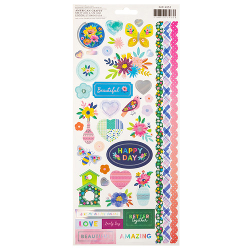 3 Pack Paige Evans Blooming Wild Stickers 6"X12" Sheet 82/Pkg-W/Holographic Foil Accents PE014053