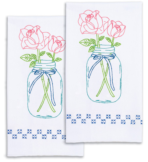 2 Pack Jack Dempsey Stamped Decorative Hand Towel Pair 17"X28"-Roses 320 765