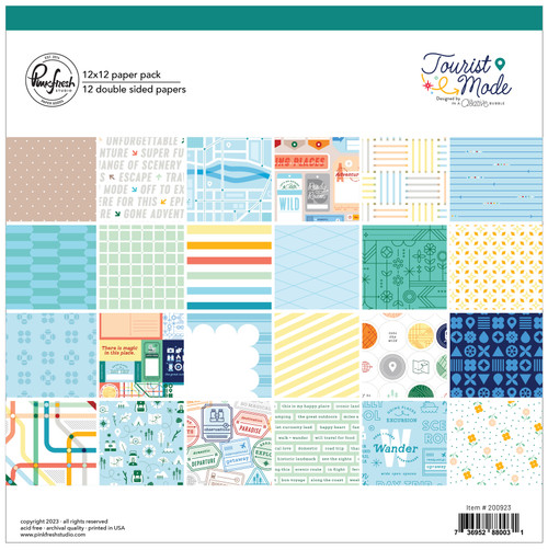 Pinkfresh Studio Double-Sided Paper Pack 12"X12" 12/Pkg-Tourist Mode, 12 Designs/1 Each PF200923 - 736952880031