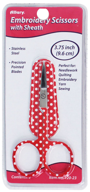 12 Pack Allary Embroidery Scissors W/Leather Sheath 3.75"-Assorted Buttons, Dots And Chevron 12023A