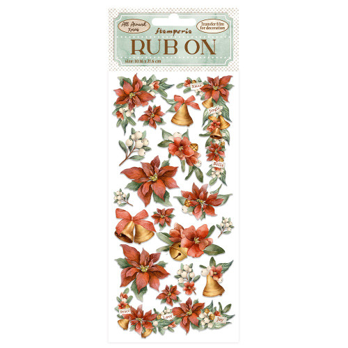 3 Pack Stamperia Rub-On 4"X8.5"-Poinsettia & Bells, All Around Christmas DFLRB40 - 5993110029359