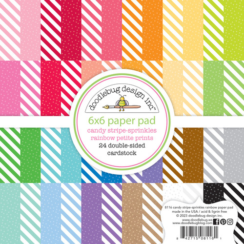 2 Pack Doodlebug Petite Prints Double-Sided Paper Pad 6"X6" 24/Pkg-Candy Stripe-Sprinkles DPP8116 - 842715081161