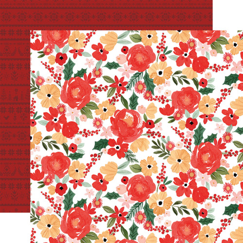 25 Pack Joyful Christmas Double-Sided Cardstock 12"X12"-Joyful Large Floral CBJCF12-3 - 691835229911