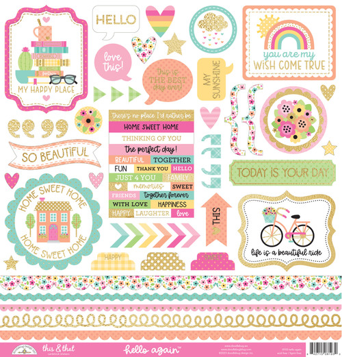 3 Pack Doodlebug Cardstock Stickers 12/Pkg-This & That, Hello Again DB8193 - 842715081932