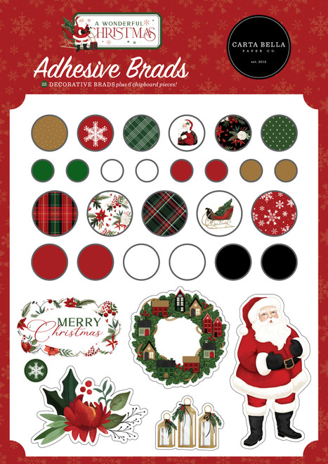 3 Pack - Carta Bella Decorative Brads-A Wonderful Christmas - WC328020 - 691835214214