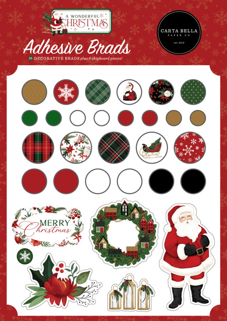 3 Pack Carta Bella Decorative Brads-A Wonderful Christmas WC328020 - 691835214214