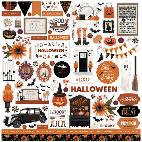 3 Pack Carta Bella Elements Cardstock Stickers 12"X12"-Halloween HW324014 - 691835208619