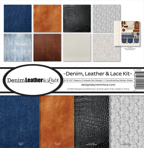 3 Pack Reminisce Collection Kit 12"X12"-Denim, Leather & Lace DLL-200 - 840310201090