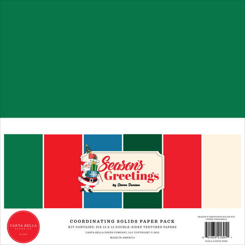 3 Pack Carta Bella Solids Collection Kit 12"X12"-Season's Greetings SG329015 - 691835216911