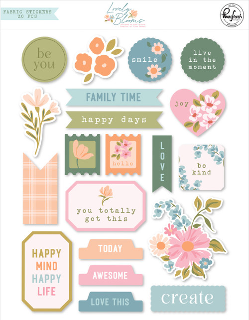 3 Pack Pinkfresh Fabric Stickers-Lovely Blooms PF204923 - 736952880437
