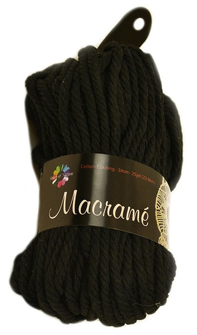 3 Pack Touch Of Nature 3mm Cotton Cording 25yards-Black CTTNCRDN-76316 - 684653763163