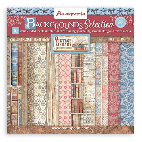 3 Pack Stamperia Backgrounds Double-Sided Paper Pad 8"X8" 10/Pkg-Vintage Library, 10 Designs/1 Each SBBS81 - 5993110026969