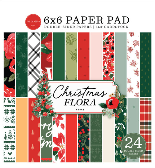 3 Pack Carta Bella Double-Sided Paper Pad 6"X6"-Merry Christmas Flora CF332023 - 691835254715