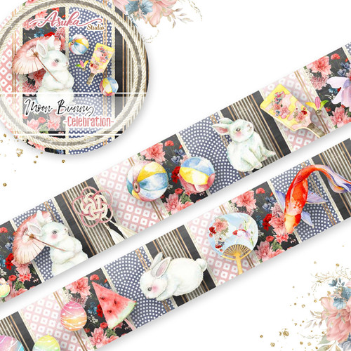 3 Pack - Asuka Studio Washi Tape 15mmX5m-Moon Bunny 1 - MP-61248