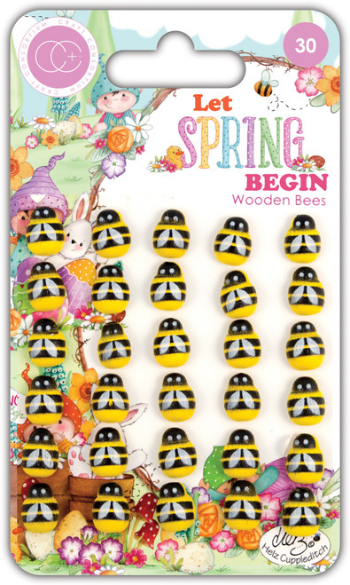 5 Pack - Craft Consortium Laser-Cut Adhesive Wooden Shapes 30/Pkg-Let Spring Begin Bees - CWDNS021 - 5060921931284