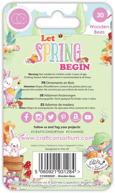 5 Pack - Craft Consortium Laser-Cut Adhesive Wooden Shapes 30/Pkg-Let Spring Begin Bees - CWDNS021