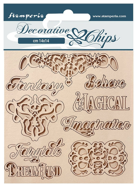 3 Pack Stamperia Decorative Chips 5.5"X5.5"-Magic Forest Writing & Plates SCB162 - 5993110026884