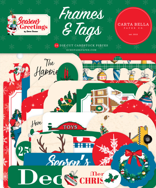 3 Pack Carta Bella Cardstock Ephemera-Frames & Tags, Season's Greetings SG329025 - 691835217413