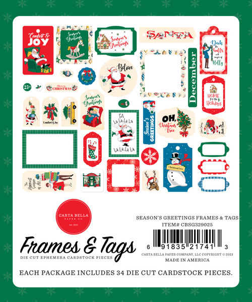 3 Pack - Carta Bella Cardstock Ephemera-Frames & Tags, Season's Greetings - SG329025 3 Pack - Carta Bella Cardstock Ephemera-Frames & Tags, Season's Greetings - SG329025