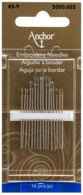 6 Pack Anchor Embroidery Hand Needles-Sizes 3-9 5000A-003 - 073650072468