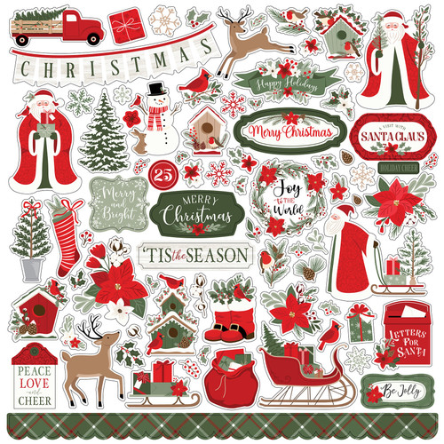 3 Pack Echo Park Elements Cardstock Stickers 12"X12"-Christmas Time CT330014 - 691835224510