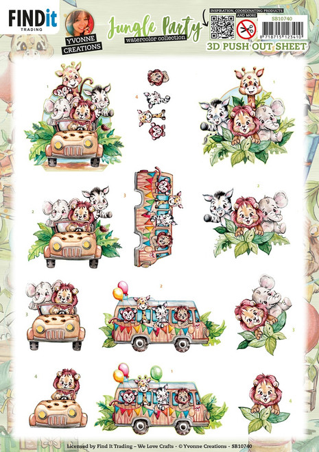 10 Pack Find It Trading Yvonne Creations Punchout Sheet-Jeep, Jungle Party SB10740 - 8718715123410