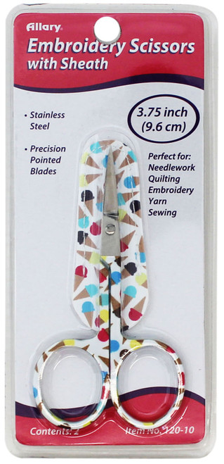 12 Pack Allary Embroidery Scissors W/Leather Sheath 3.75"-Assorted Sweets 12010A