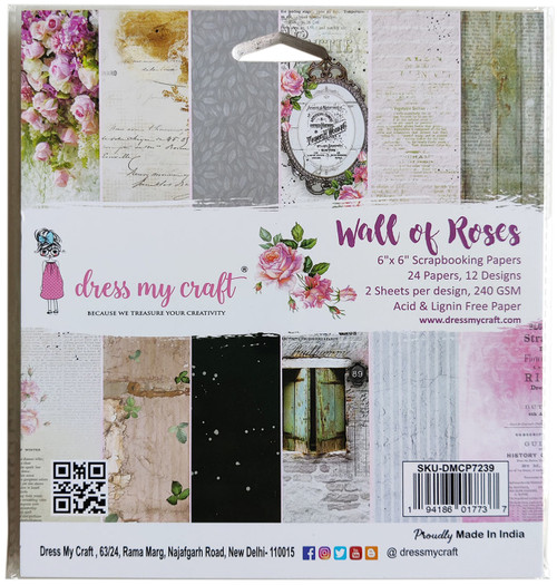 2 Pack Dress My Craft Single-Sided Paper Pad 6"X6" 24/Pkg-Wall Of Roses, 12 Designs/2 Each DMCP7239 - 194186017737