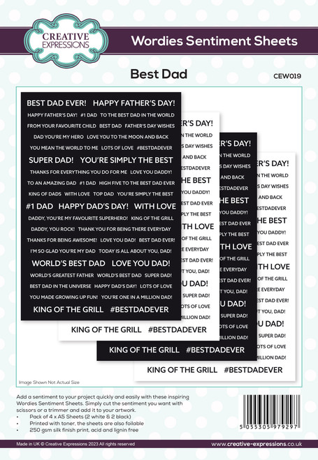 3 Pack Creative Expressions Wordies Sentiment Sheets 6"X8" 4/Pkg-Best Dad CEW019 - 5055305979297