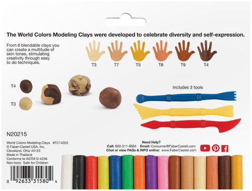 3 Pack Faber-Castell World Colors Modeling Clay 15/PkgFC14353