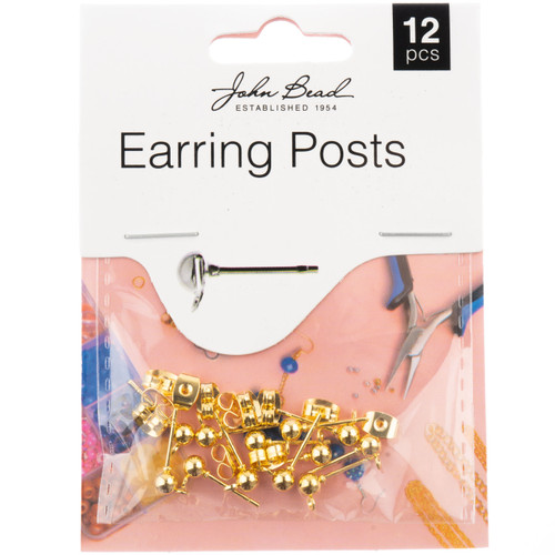 3 Pack John Bead Earring Post w/5mm Ball 12/Pkg-Gold 1401151 - 665772231689