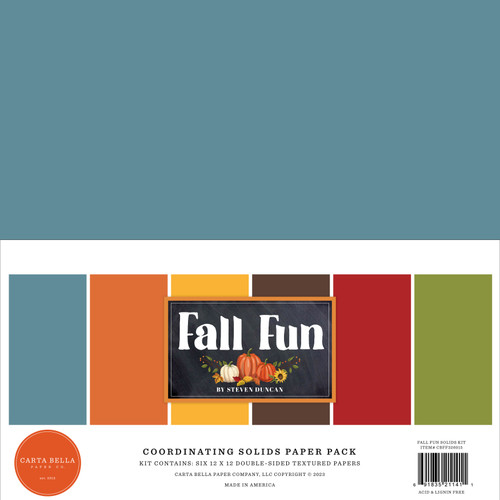 3 Pack Carta Bella Solids Collection Kit 12"X12"-Fall Fun FF326015 - 691835211411