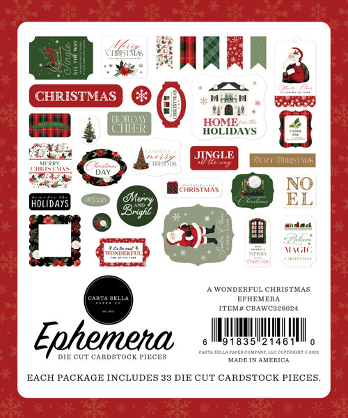3 Pack Carta Bella Cardstock Ephemera-Icons, A Wonderful Christmas WC328024
