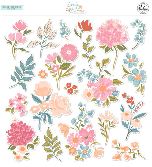 3 Pack Pinkfresh Cardstock Die-Cuts Ephemera Pack 38/Pkg-Lovely Blooms PF205023 - 736952880444