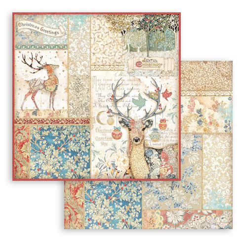 10 Pack Stamperia Double-Sided Cardstock 12"X12"-Christmas Greetings Deer SBB941 - 5993110029533