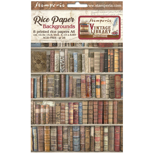 3 Pack Stamperia Assorted Rice Paper Backgrounds A6 8/Sheets-Vintage Library FSAK6001 - 5993110027584